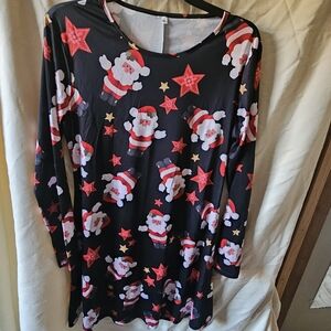 Festive Santa and Stars Long Sleeve Dress